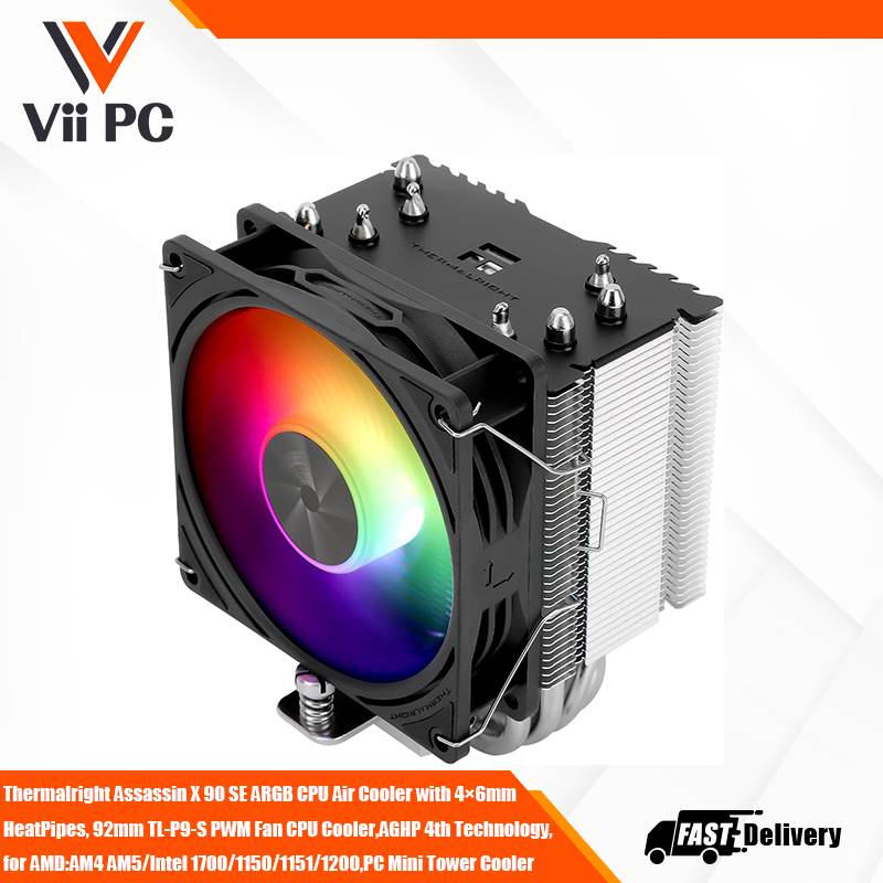 Thermalright Assassin X 90 SE ARGB CPU Air Cooler with 4×6mm HeatPipes, 92mm TL-P9-S PWM Fan CPU Cooler,AGHP 4th Technology, for AMD:AM4 AM5/Intel 1700/1150/1151/1200,PC Mini Tower Cooler