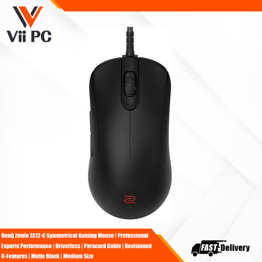 BenQ Zowie ZA12-C Symmetrical Gaming Mouse | Professional Esports Performance | Driverless | Paracord Cable | Revisioned C-Features | Matte Black | Medium Size