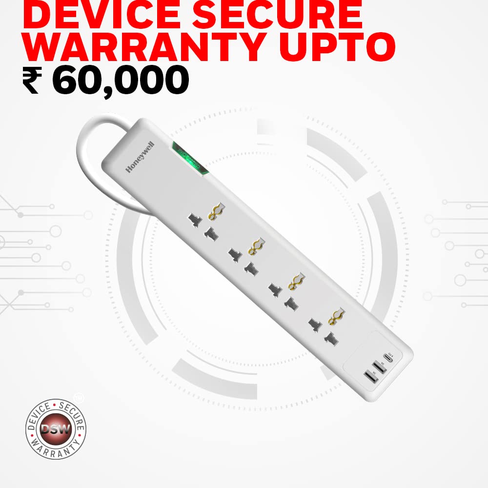 Honeywell 4 Out Surge Protector PD20W with 2 USB Platinum Series / 3 Years Warranty
