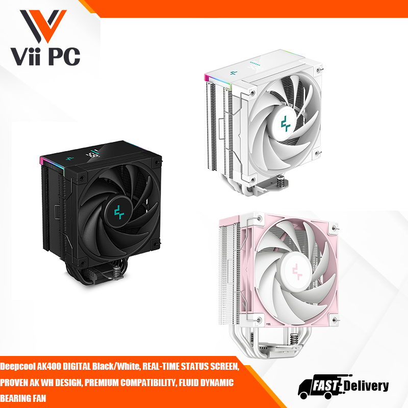 Deepcool AK400 DIGITAL Black/White, REAL-TIME STATUS SCREEN, PROVEN AK WH DESIGN, PREMIUM COMPATIBILITY, FLUID DYNAMIC BEARING FAN
