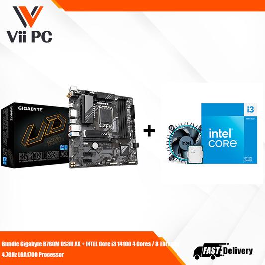 GIGABYTE B760M DS3H AX Motherboard + Intel Core i3-14100 (14th GEN) Processor BUNDLE