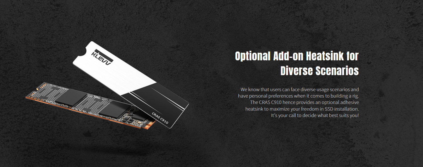 KLEVV CRAS C910 1TB M.2 NVMe PCIe Gen4x4 SSD with heatsink, up to 5000MB/s TLC