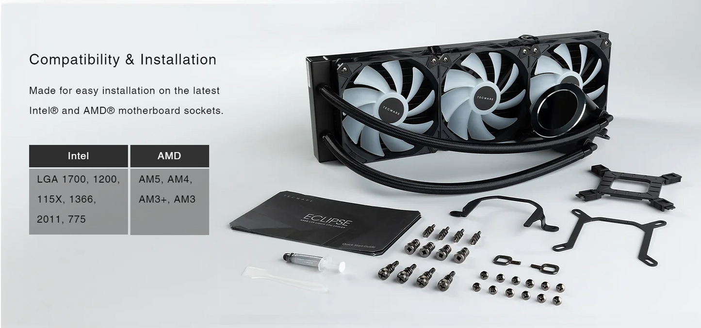TECWARE ECLIPSE 360 LCD AIO Liquid CPU Cooler Black/White