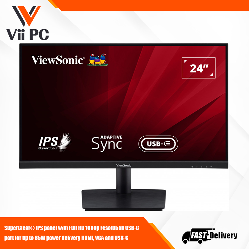ViewSonic VA2409-MHU 24 Inch Full HD 1080p USB C Monitor with Ultra-Thin Bezel, Adaptive Sync, 75Hz, Eye Care for Home and Office