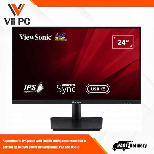 ViewSonic VA2409-MHU 24"Full HD 1080p USB C Monitor with Ultra-Thin Bezel, Adaptive Sync, 75Hz, Eye Care for Home and Office