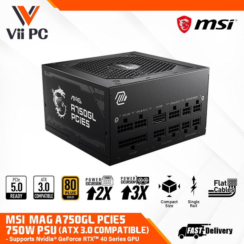 MSI MAG A750GL / A850GL PCIE5 750W/ 850W ATX 3.0/PCIE 5.0/80Plus Gold/Full Modular/Flat Cables/140mm Depth/7yrs Warranty POWER SUPPLY