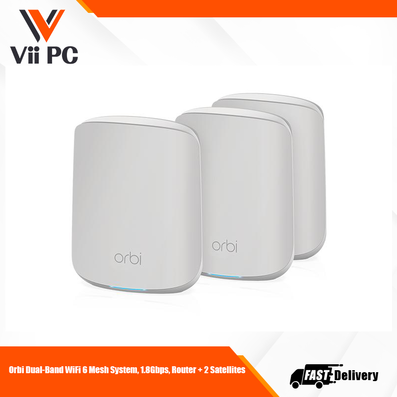 NETGEAR Orbi (RBK353) Dual-Band WiFi 6 Mesh System – Wifi 6 Router With 2 Satellite Extenders 11AX Mesh AX1800 WiFi (Up to 1.8Gbps)