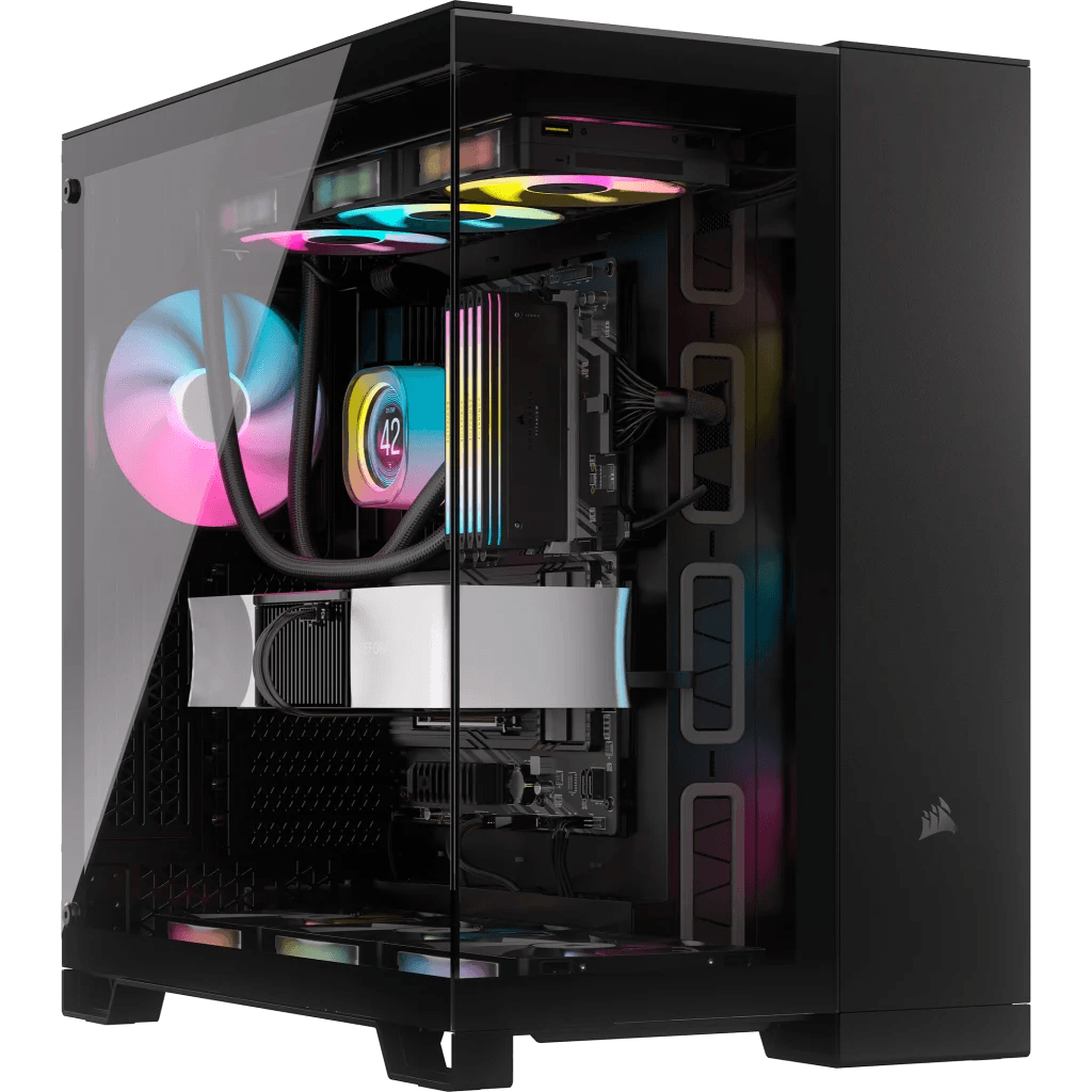 CORSAIR 6500X Mid-Tower Dual Chamber ATX PC Case - BLACK/WHITE, Tempered Glass, 8 horizontal + 3 vertical slots, Compatible with reverse connector motherboards, 2Yrs Wty
