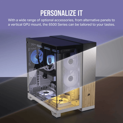 CORSAIR 6500X Mid-Tower Dual Chamber ATX PC Case - BLACK/WHITE, Tempered Glass, 8 horizontal + 3 vertical slots, Compatible with reverse connector motherboards, 2Yrs Wty