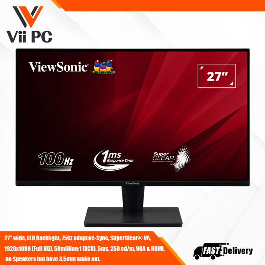 ViewSonic VA2715-H 2K 27" Full HD Monitor - 1920 x 1080 Resolution, 75Hz Adaptive Sync, HDMI/VGA connectivity