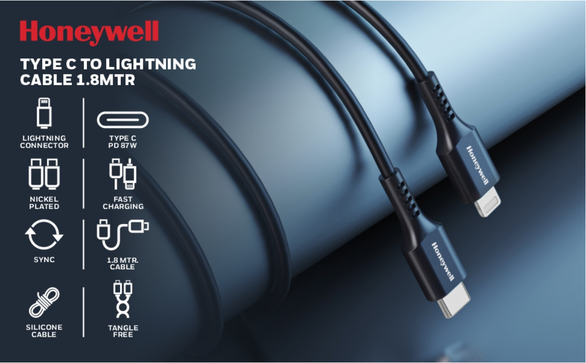 Honeywell Type C to Lightning cable 1.8Mtr - BLACK/WHITE Platinum Series/1 Year Warranty