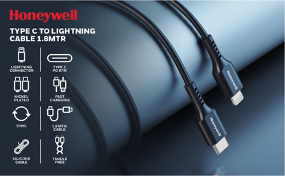 Honeywell Type C to Lightning cable 1.8Mtr - BLACK/WHITE Platinum Series/1 Year Warranty