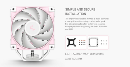 DeepCool AK400 PINK LIMITED CPU Cooler - 4 x 6mm Heatpipe Tower Cooler, Fluid Dynamic Bearing Fan, 220W TDP