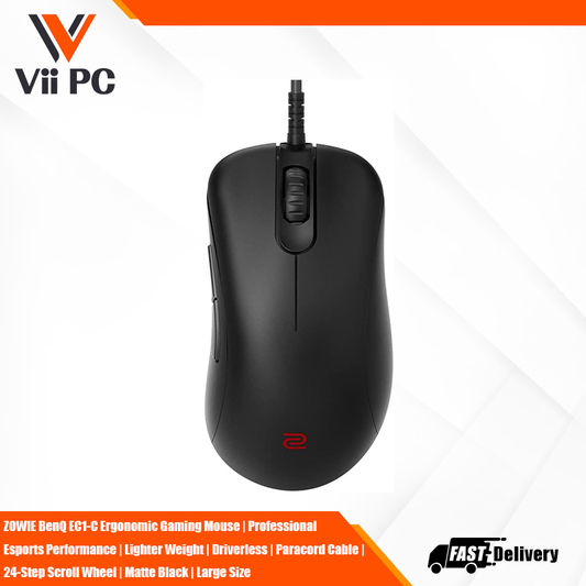 ZOWIE BenQ EC1-C Ergonomic Gaming Mouse | Professional Esports Performance | Lighter Weight | Driverless | Paracord Cable | 24-Step Scroll Wheel | Matte Black | Large Size