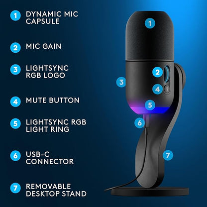 LOGITECH Yeti GX - Dynamic RGB Gaming Microphone with LIGHTSYNC - BLACK