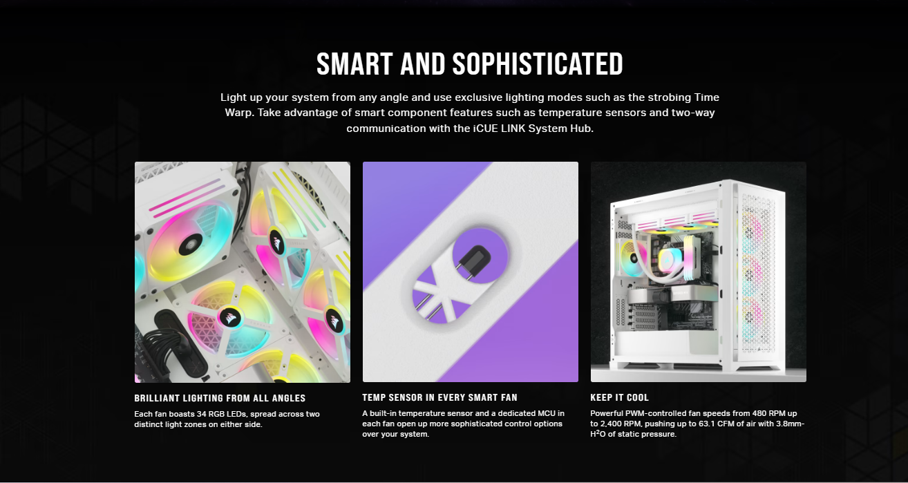 CORSAIR iCUE LINK QX120 RGB BLACK/WHITE, 120mm Magnetic Dome RGB Fan, Starter Kit (Triple Fan Kit)