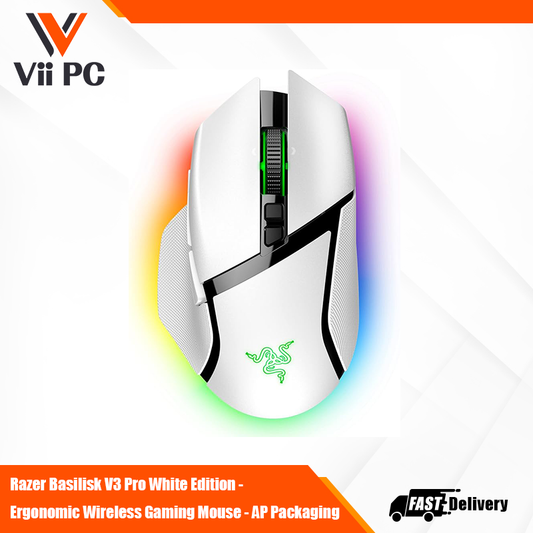 Razer Basilisk V3 Pro White Edition - Ergonomic Wireless Gaming Mouse - AP Packaging