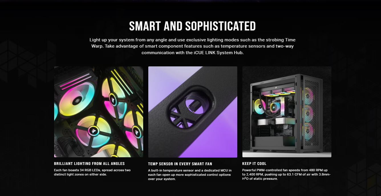 CORSAIR iCUE LINK QX120 RGB BLACK/WHITE, 120mm Magnetic Dome RGB Fan, Starter Kit (Triple Fan Kit)
