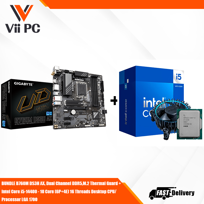GIGABYTE B760M DS3H AX Motherboard + Intel Core i5-14400 (14th GEN) Processor BUNDLE