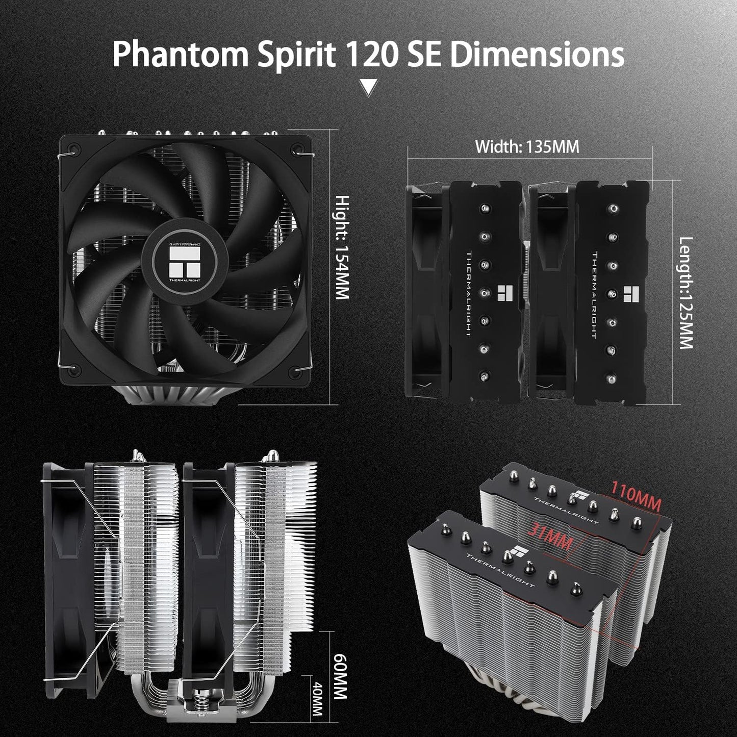 Thermalright Phantom Spirit 120 SE CPU Air Cooler, 7 Heat Pipes, Dual 120mm, TL-C12B V2 PWM Fan, AGHP 4.0 Technology, S-FDB Bearing, For AMD: AM4/AM5, For Intel: 1700/1150/1151/1200