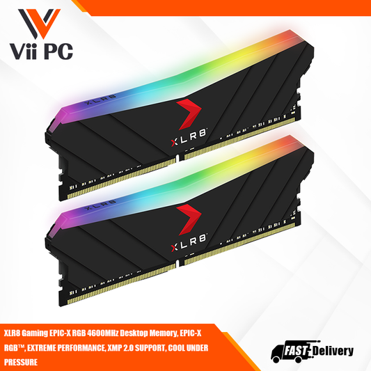 PNY XLR8 Gaming EPIC-X RGB 4600MHz 16GB Kit (2x8GB) Desktop Memory, EPIC-X RGB™, EXTREME PERFORMANCE, XMP 2.0 SUPPORT, COOL UNDER PRESSURE