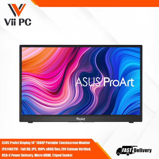 ASUS ProArt Display 14” 1080P Portable Touchscreen Monitor (PA148CTV) - Full HD, IPS, 100% sRGB/Rec.709 Calman Verified, USB-C Power Delivery, Micro HDMI, Tripod Socket