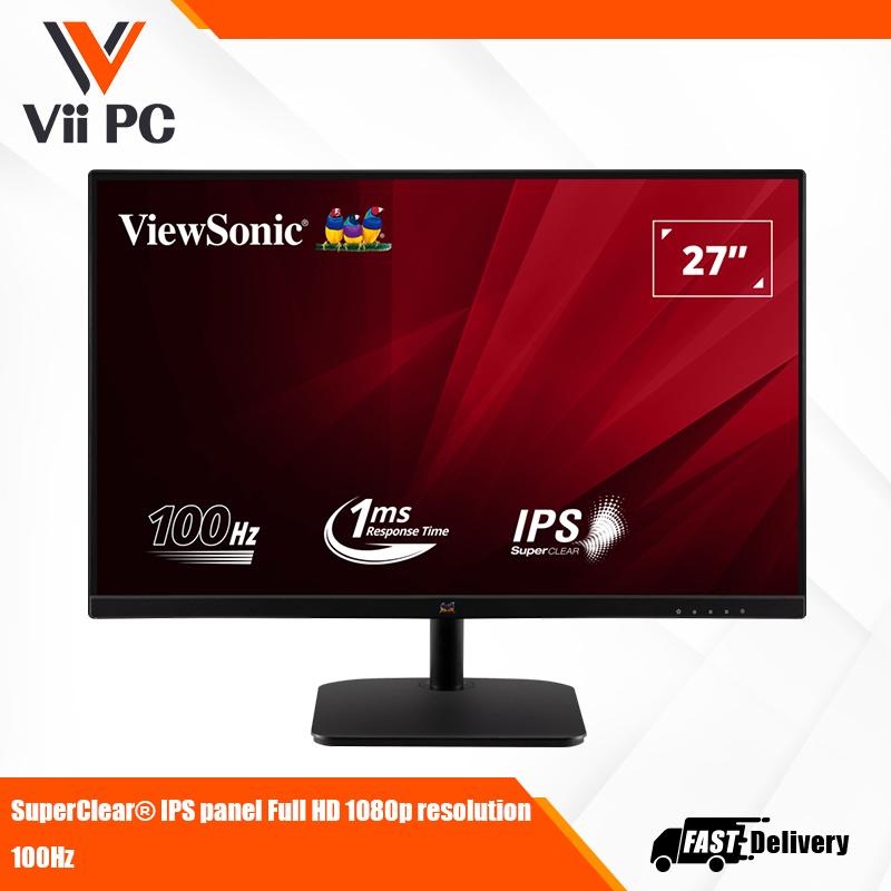 ViewSonic VA2732-MH 1920 x 1080 Pixels Full HD IPS Monitor, 27 inches Three Side Frameless, Dual Integrated Speakers, Flicker Free, View Mode, HDMI, VGA, Audio Out