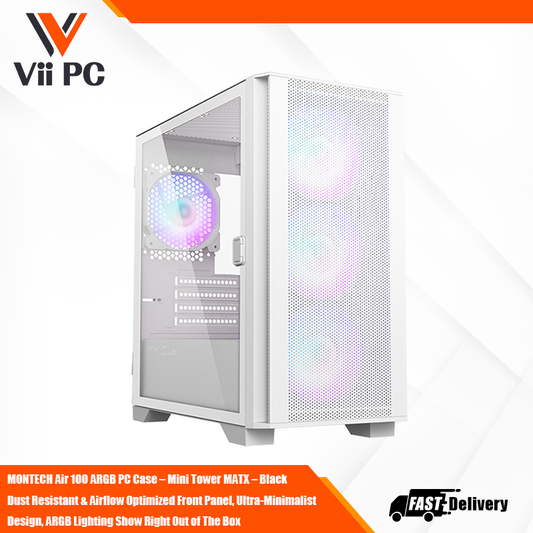 Montech AIR 1000 Premium White ATX Mid Tower Case - Swivel Glass Side Panel - Both Detachable Mesh and Tempered  Glass Front Panel