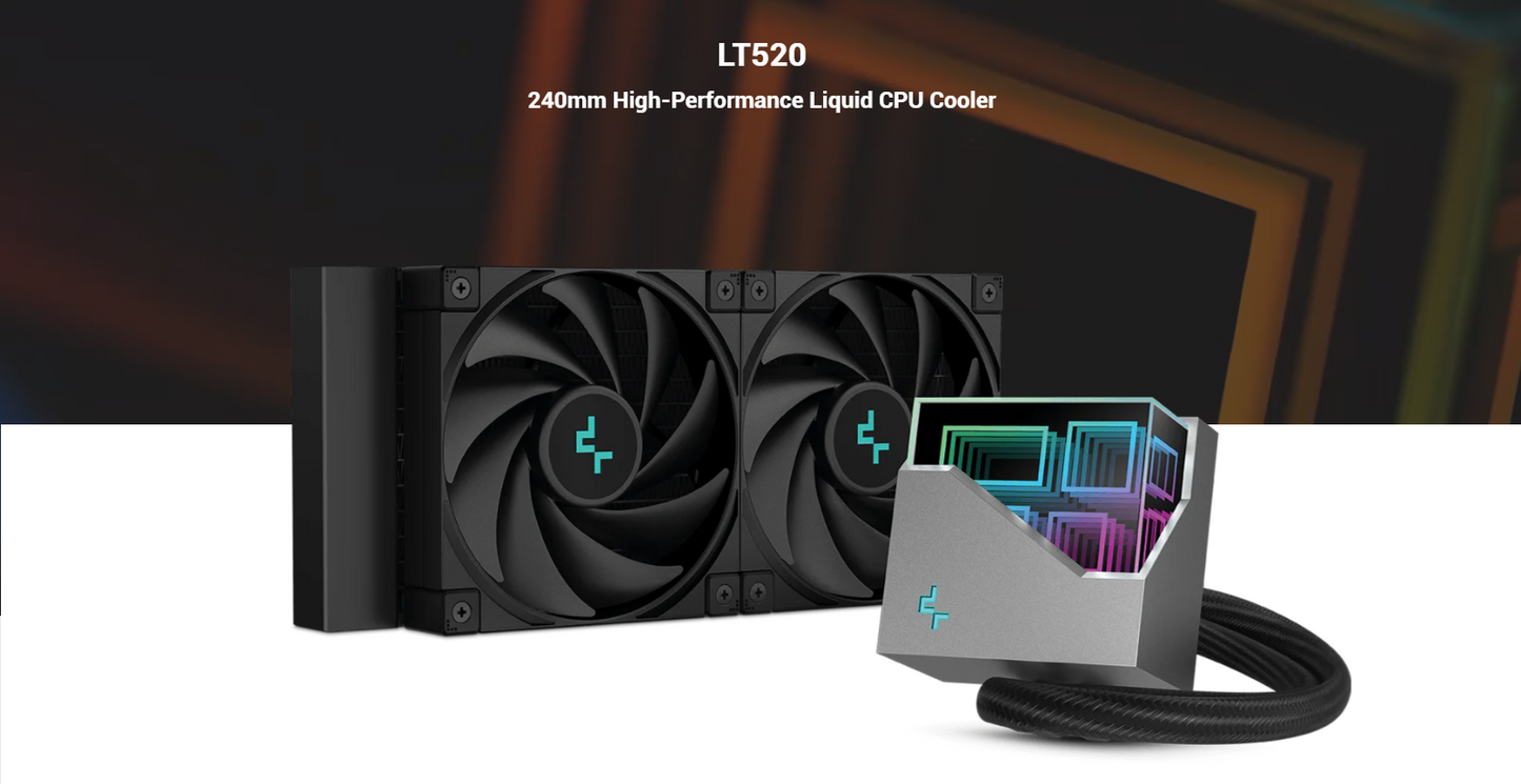 DeepCool LT520 CPU Liquid Cooler, 240mm, High-Performance FK120 FDB Fans, Multidimensional Infinity Mirror BLACK/WHITE