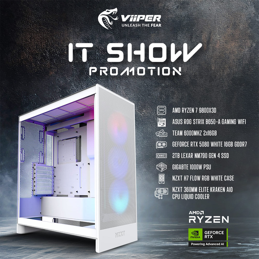 [IT SHOW 2025 Promotion] ViiPER Gaming PC AMD Ryzen 7 9800X3D, ASUS ROG STRIX B650-A GAMING WIFI, GeForce RTX 5080 WHITE 16GB GDDR7