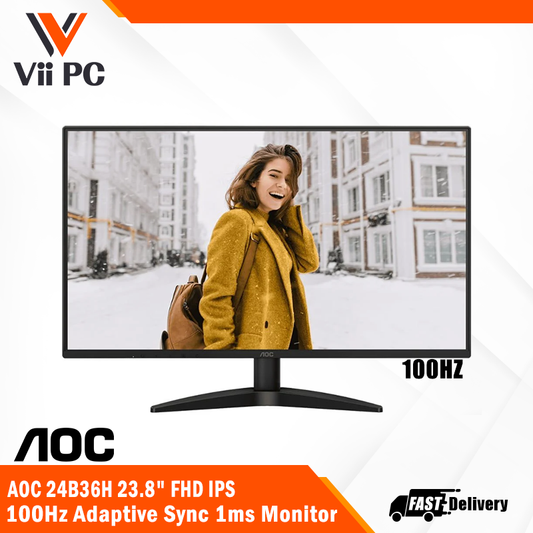 AOC 24B36H - 23.8" 100Hz IPS FHD Monitor, AdaptiveSync, 4ms GtG/1ms MPRT, Mega DCR, VGA, HDMI 1.4, Upgraded 3-Sided Frameless and VESA Mount