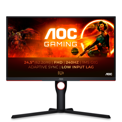 AOC 25G3Z - 24.5" FHD 240Hz IPS Gaming Monitor, 1ms (GtG)/0.5ms (MPRT), AMD Freesync Premium, VESA Certified DisplayHDR 400, 3 Side Frameless, DisplayPort1.4 & HDMI2.0