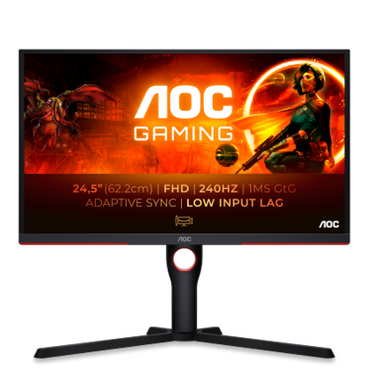 AOC 25G3Z - 24.5" FHD 240Hz IPS Gaming Monitor, 1ms (GtG)/0.5ms (MPRT), AMD Freesync Premium, VESA Certified DisplayHDR 400, 3 Side Frameless, DisplayPort1.4 & HDMI2.0