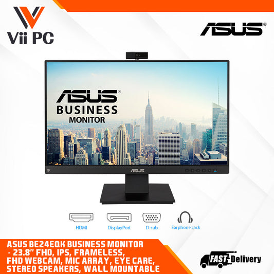 ASUS BE24EQK Business Monitor - 23.8" FHD, IPS, Frameless, adjustable 2MP FHD Webcam, Mic Array, Flicker free, Low Blue Light, HDMI