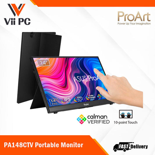 ASUS ProArt Display PA148CTV Portable Professional Monitor - 14" IPS, FHD (1920x1080), 100% sRGB, 100% Rec.709, Color Accuracy ΔE<2, Calman Verified, USB-C, 10-point Touch