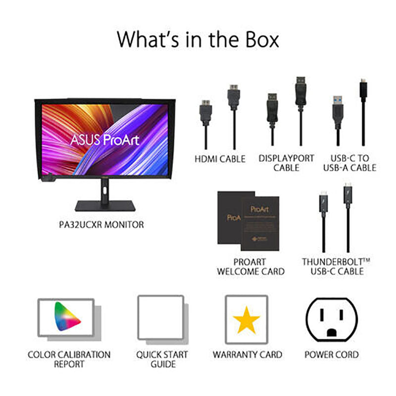 ASUS ProArt Display PA32UCXR Professional Monitor - 32" 4K UHD (3840x2160), Mini LED Backlight, Built-in Motorized Colorimeter, Dolby Vision, 99% Adobe RGB, 97% DCI-P3, ΔE<1, Thunderbolt™ 4 PD 90W, VESA DisplayHDR 1400, Hardware Calibration, Calman Ready