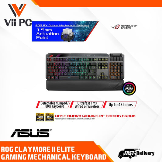 ASUS ROG Claymore II Wireless Modular Gaming Mechanical Keyboard [ROG RX BLUE Switches, detachable numpad & wrist rest]