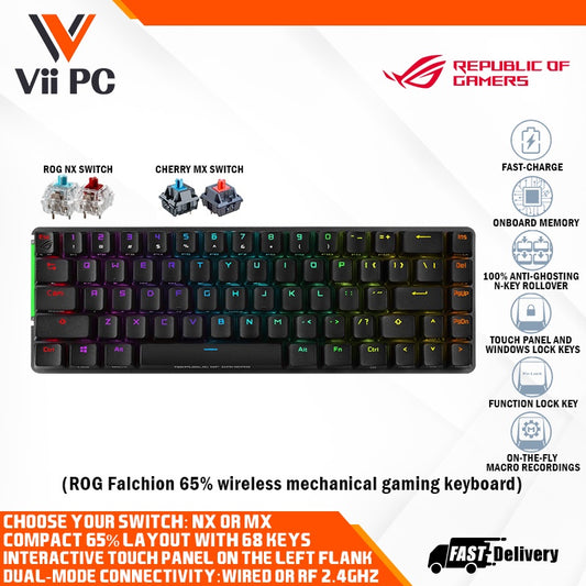 ASUS ROG Falchion 65% wireless mechanical gaming keyboard with 68 keys, wireless Aura Sync lighting [NX RED SWITCH]