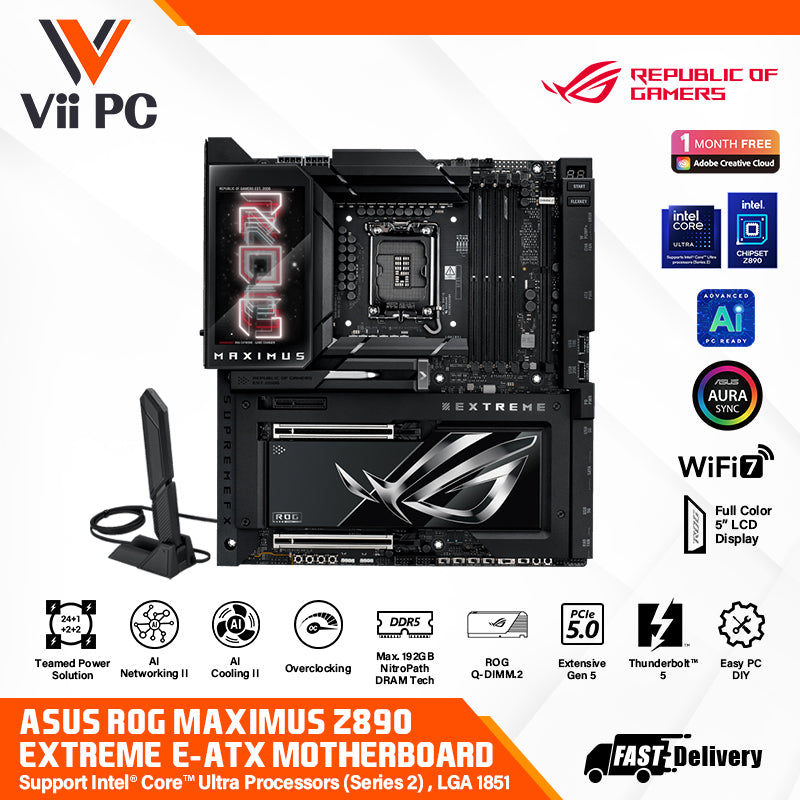 ASUS ROG MAXIMUS Z890 EXTREME - Support Intel® Core™ Ultra Processors (Series 2), LGA 1851, DDR5, PCIE 5.0, WIFI 7, Full Color 5” LCD Display, Thunderbolt™ 5 - GAMING ATX Motherboard (AI PC Ready)