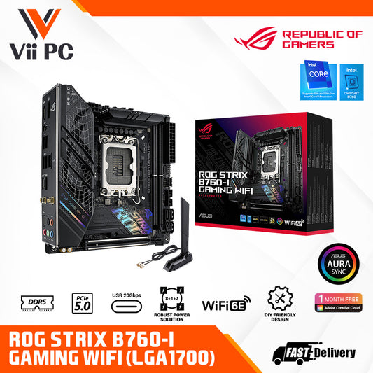 ASUS ROG STRIX B760-I GAMING WIFI LGA1700 Intel B760 Chipset 2 x DDR5 DIMM Wi-Fi 6 PCI-Express x16 Mini-ITX Motherboard