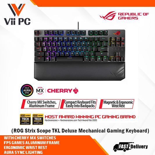 ASUS ROG Strix Scope TKL Deluxe wired mechanical RGB gaming keyboard for FPS games, with Cherry MX switches