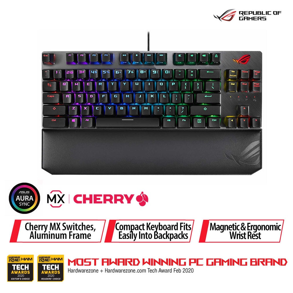 ASUS ROG Strix Scope TKL Deluxe wired mechanical RGB gaming keyboard for FPS games, with Cherry MX switches