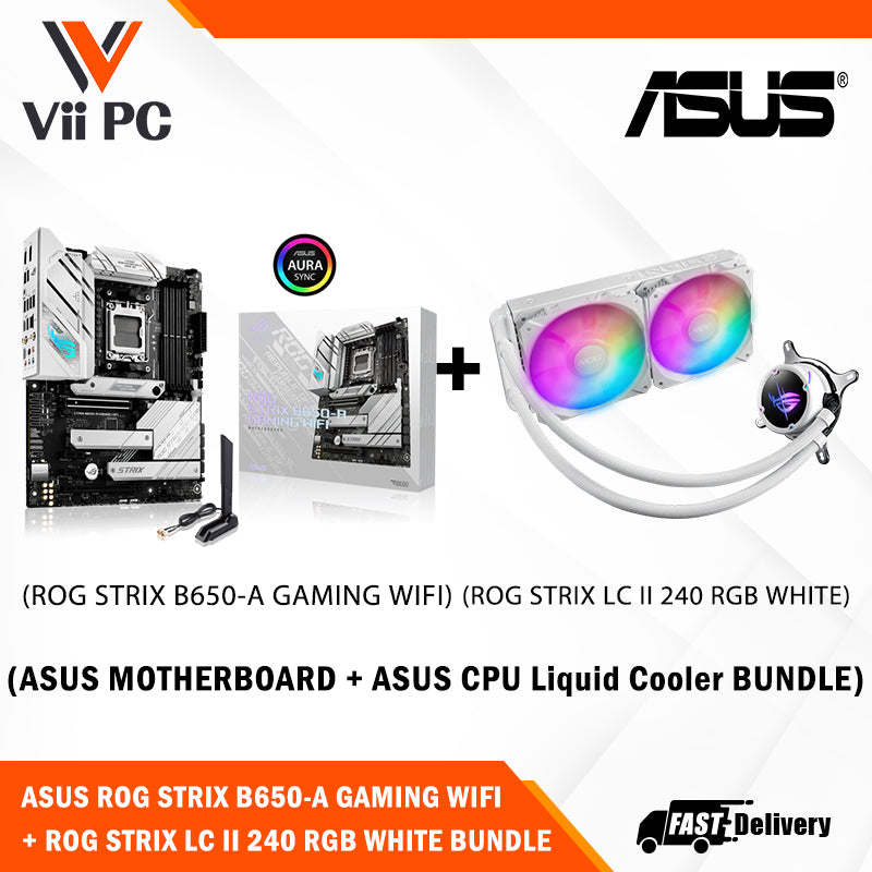 ASUS ROG STRIX LC II 240 ARGB AIO White Edition CPU Liquid Cooler + ROG STRIX B650-A GAMING WIFI 6E ATX Motherboard BUNDLE