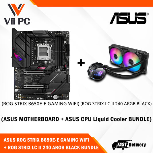 ASUS ROG STRIX LC II 240 ARGB AIO CPU Liquid Cooler with dual ROG 120mm addressable RGB radiator fans + ASUS ROG STRIX B650E-E GAMING WIFI ATX Motherboard BUNDLE