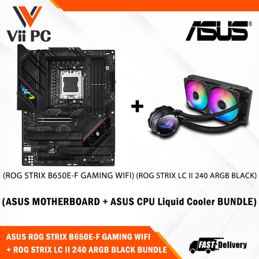 ASUS ROG STRIX LC II 240 ARGB AIO CPU Liquid Cooler with dual ROG 120mm addressable RGB radiator fans + ASUS ROG STRIX B650E-F GAMING WIFI ATX Motherboard BUNDLE