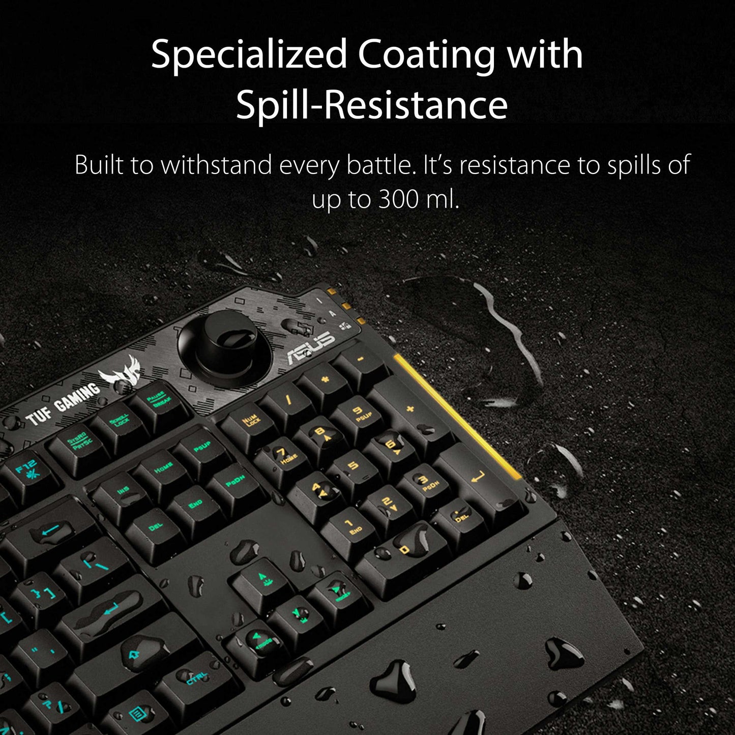 ASUS TUF Gaming K1 RGB keyboard with dedicated volume knob, spill-resistance, side light bar and Armoury Crate