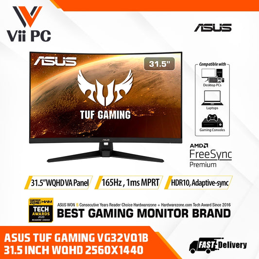 ASUS TUF Gaming VG32VQ1B Curved Gaming Monitor - 32" QHD (2560x1440), 165Hz(Above 144Hz), Extreme Low Motion Blur™, Adaptive-sync, FreeSync™ Premium, 1ms (MPRT), HDR10