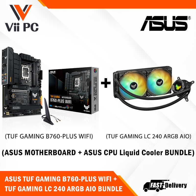 ASUS TUF GAMING LC 240 ARGB AIO CPU Liquid Cooler with Aura Sync and Dual TUF Gaming 120mm ARGB radiator fans + ASUS TUF GAMING B760-PLUS WIFI 6 DDR5 INTEL LGA1700 ATX Motherboard BUNDLE