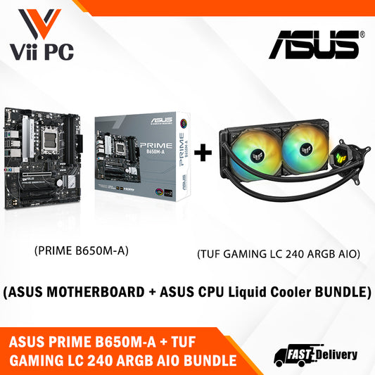 ASUS TUF GAMING LC 240 ARGB AIO CPU Liquid Cooler with Aura Sync and Dual TUF Gaming 120mm ARGB radiator fans + ASUS PRIME B650M-A AM5, 2 x M.2, MATX Motherboard BUNDLE