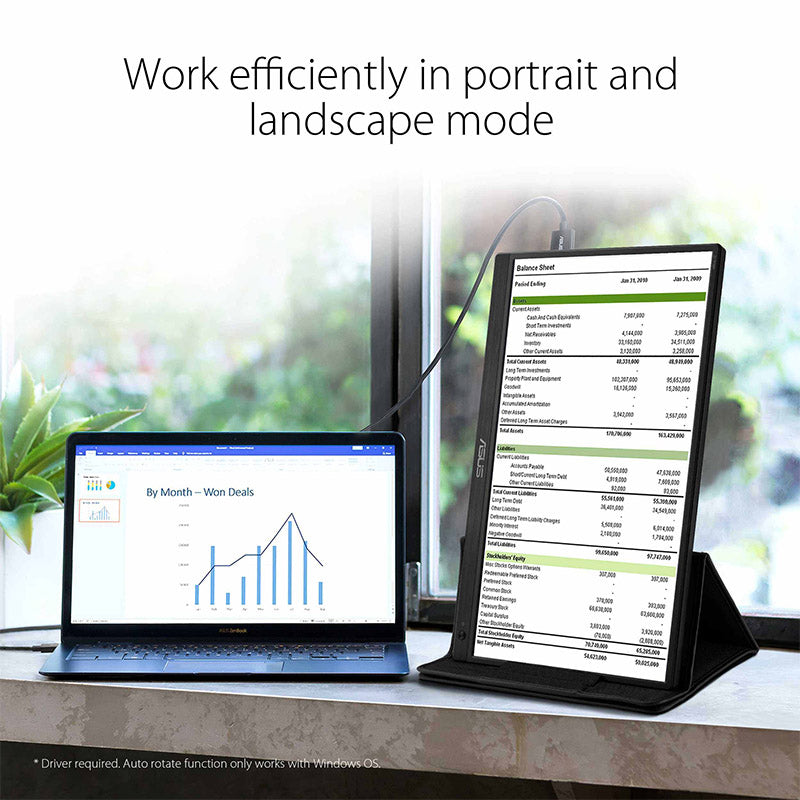 ASUS ZenScreen MB165B Portable USB Monitor - 16" (15.6" viewable), HD(1366x768), Narrow Bezel, USB-powered, Anti-glare surface, ZenScreen sleeve